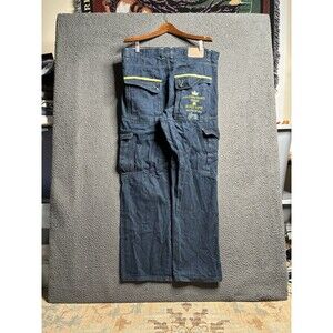 Red Ape Jeans Mens 36 Blue Baggy Skater Y2K Wide Leg Denim Embroidered Vtg Cargo